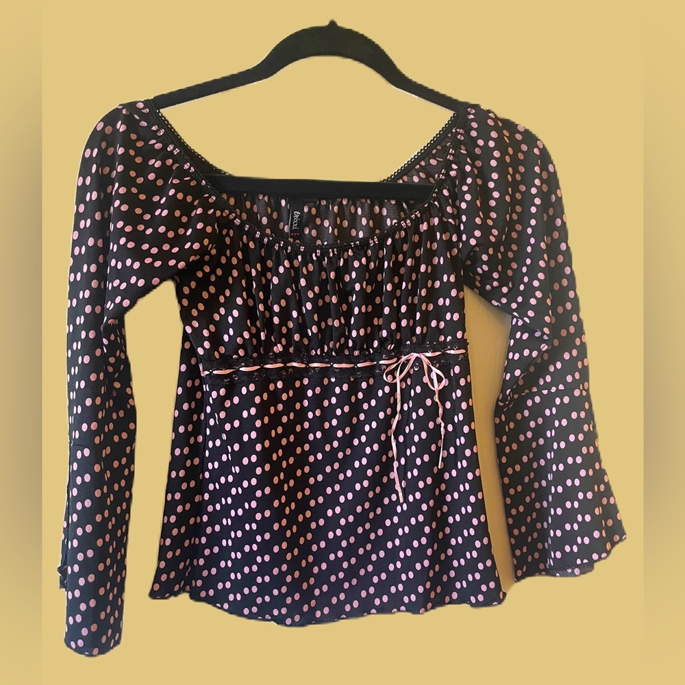 Trixie super cute black with pink polkadots long sleeve top.